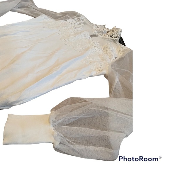 ADIVA sheer sleeve white sweater - Picture 3 of 15